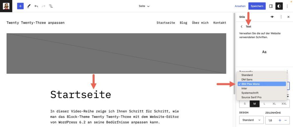 Website-Editor - Stile - Typografie