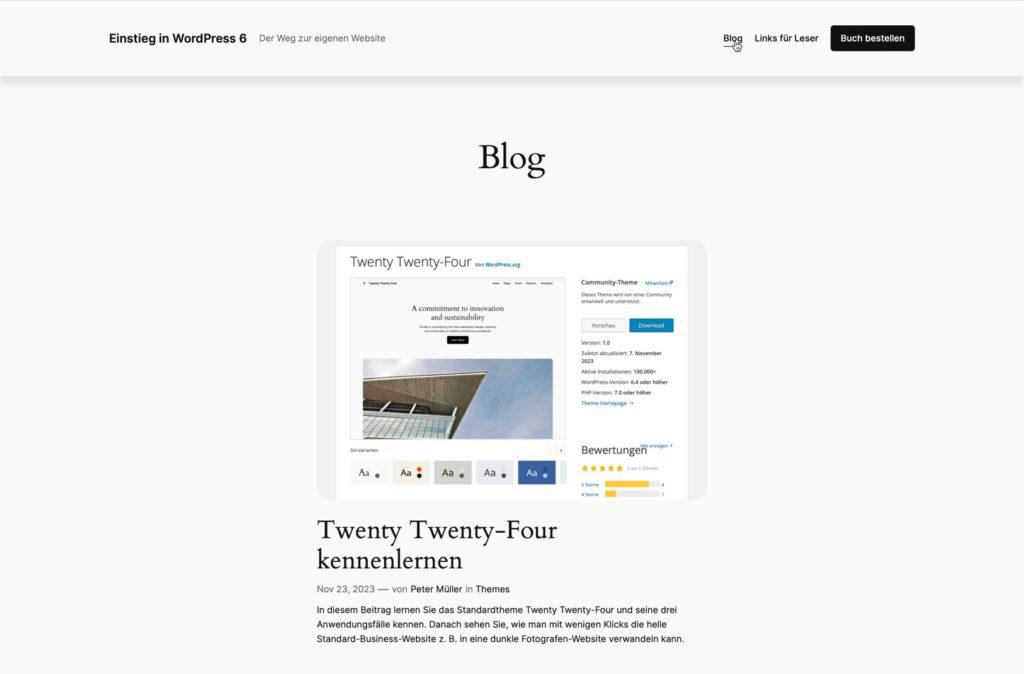Twenty Twenty-Four - Beitragsseite mit Blogging Index Template