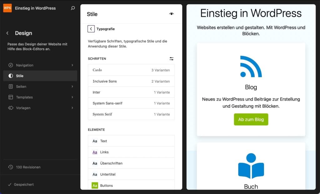 Website-Editor - Stile - Typografie