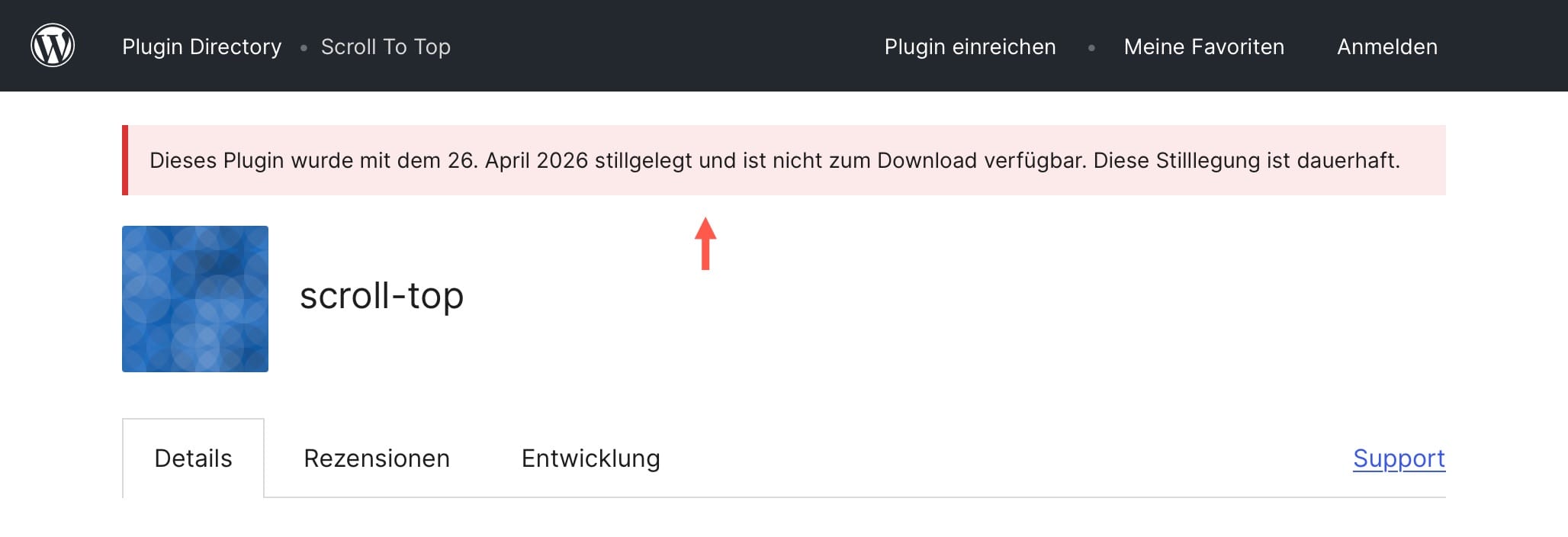 Plugin Scroll to top discontinued!